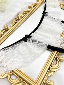 女士性感蕾丝拼接无裆内裤 - 黑與白 - 查看 5