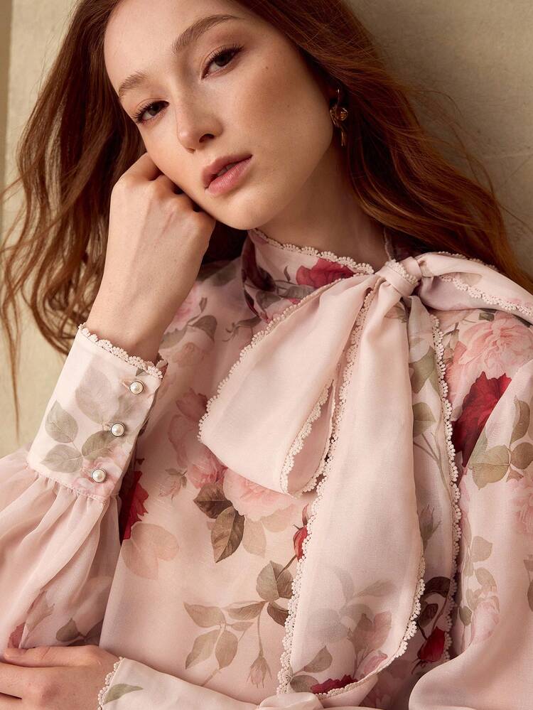 WOMEN'S ROMANTIC ELEGANT FLORAL PRINTED LONG SLEEVE BLOUSE, SPRING/SUMMER