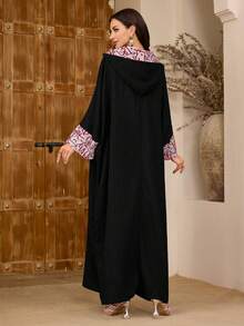 Al Najma 女士优雅撞色印花拼接蝙蝠袖阿拉伯长裙 - 粉色 - 查看 4