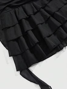 ROMWE Y2K Đầm mùa hè gợi cảm dành cho nữ, kiểu dáng tối giản, màu trơn, hở lưng, buộc dây phía trước, xếp nếp ở gấu váy và thắt eo. - màu đen - Xem 3