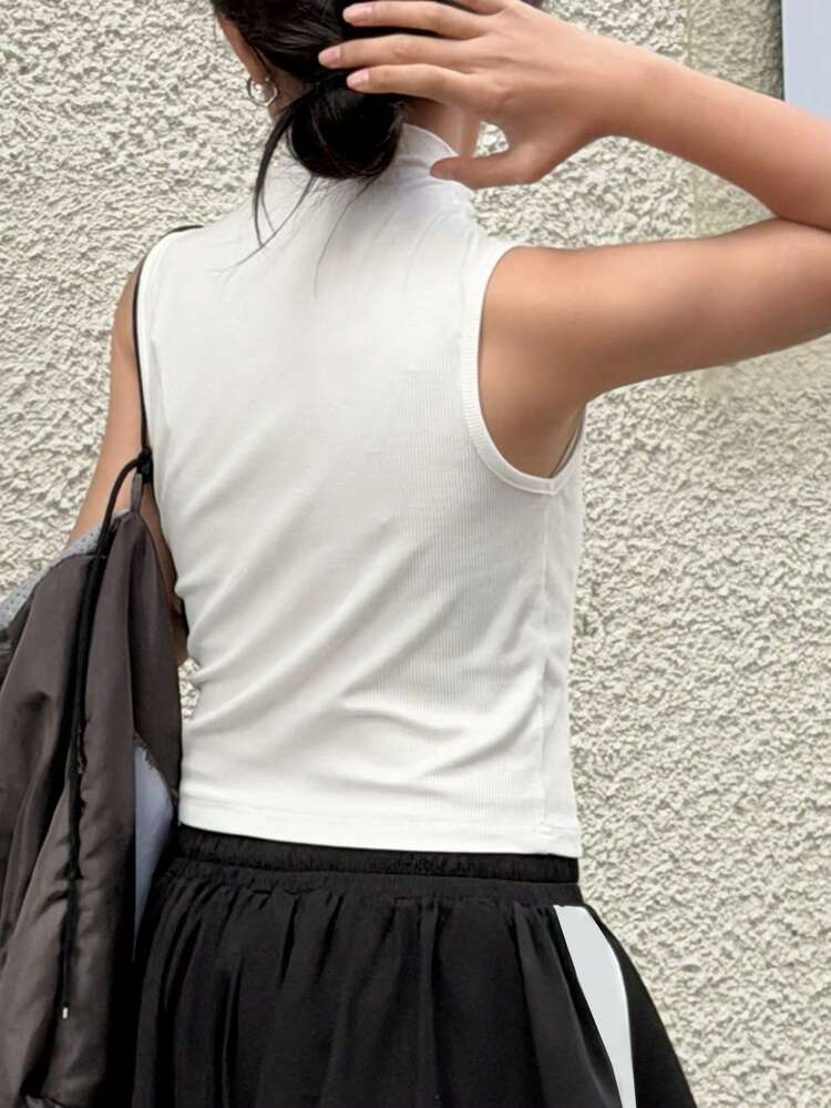 Tween Girls Butterfly Embroidered Turtleneck Fitted Camisole Summer