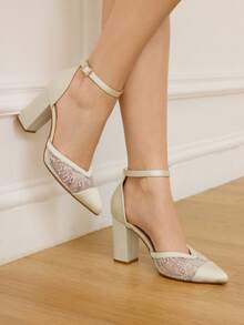 CUCCOO HITCHD 女士尖头搭扣设计优雅日常百搭时尚高跟鞋 - 米色 - 查看 5