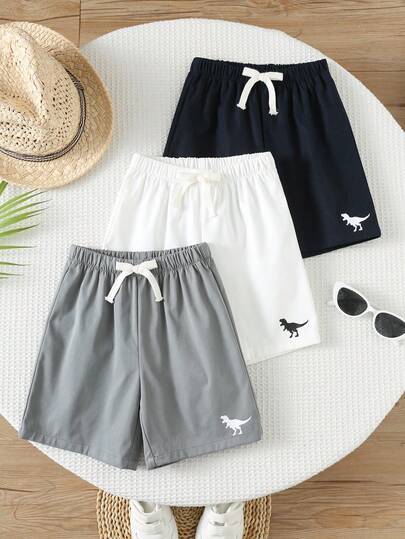 SHEIN 3pcs/Set Kids Boys' Casual Solid Color Loose Fit Woven Shorts, Versatile & Comfortable, Suitable For Commuting, School, Daily, Vacation, Sports, Spring/Summer/Fall/Winter Toddler Boy