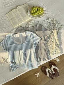 Comfortcana 3件套 女士加大码休闲圆领日常短袖T恤 - 彩色 - 查看 3