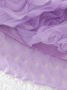 Stylish Tween Polyester Purple A Line Dress Sleeveless Flared Short Length With Zipper And Ruffle Pattern - Purple - View 7