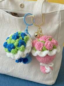 Joivida 1 pièce Porte-clés fait main au crochet Mini bouquet de roses artificielles et de tournesols. Cadeau floral pour les femmes, les amies, la fête des mères, la Saint-Valentin, la décoration - Multicolore - Voir 2