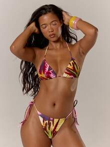 Musera Resort 花卉图案系带比基尼泳裤（仅限泳裤）春夏度假海滩游泳优雅可爱性感波西米亚风伊比沙岛音乐节沙漠兰花 - 粉色 - 查看 1