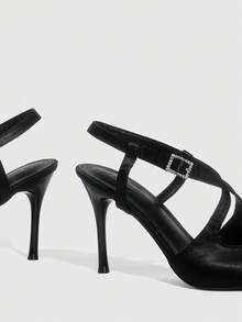 CUCCOO SZL 女士尖头搭扣设计时尚高跟凉鞋，适合日常穿着 - 黑色 - 查看 6