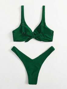 Swim Vcay Summer Beach Twist High Cut Bikini Set - Green - View 2