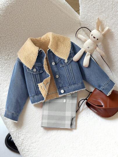 Genkimix Kids Young Girls Y2K Sweet & Cool Street Style Casual College Denim Jacket With Thermal Lined, Short Cropped Chic Fashion Outerwear, Essential For Autumn/Winter