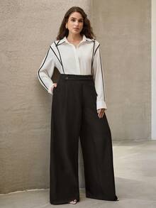 MOTF PREMIUM ÁO SƠ MI DÀI TAY CỠ LỚN VIỀN TƯƠNG PHẢN - trắng - Xem 5