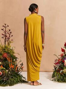 Zivah 2026春夏新款音乐节、复活节、圣帕特里克节、情人节、约会、西部风、游牧风、生日派对、毕业典礼、大学、学生、日常穿着、百搭基础款、休闲、度假、邮轮旅行、海滩、日光浴、爆款、街头风、婚礼宾客波西米亚风、通勤、早午餐、机场、派对、假日郊游、办公室穿着 黄绿色无袖荷叶边修身针织连衣裙 - 芥末黃 - 查看 2