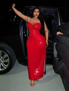 Slaydiva Mới/Lễ Phục Sinh/Phong cách phương Tây/Ngày lễ Năm Mới/Ngày Valentine/Thời trang đường phố gợi cảm dành cho nữ/Đầm ôm sát gợi cảm Gyaru dành cho ngày Valentine cỡ lớn bằng chất liệu PU, dây mảnh - Màu đỏ - Đỏ - Xem 14