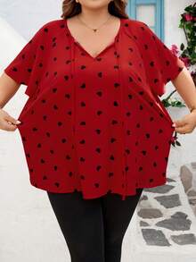 SHEIN CURVE+ Áo cỡ US22 dành cho người có đường cong cơ thể. Thích hợp cho lễ hội âm nhạc, kỳ nghỉ bên bờ biển, phong cách bohemian. Áo sơ mi mùa xuân và hè dáng xếp ly hình trái tim. - Nhiều màu - Xem 5
