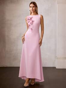 MOTF Soiréza WOMEN'S ROUND NECK SLEEVELESS 3D FLORAL LONG MERMAID DRESS, SPRING/SUMMER - Pink - View 5