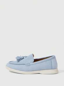 Sleekvia 女士休闲流苏设计套脚乐福鞋，适合日常穿着 - 淺藍色 - 查看 7