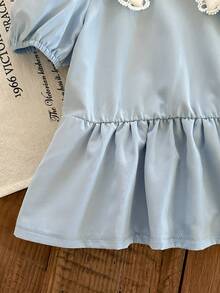 SHEIN LMoss Kids 女童法式优雅撞色刺绣领短袖衬衫 - 彩色 - 查看 5