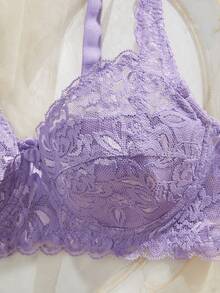 女士蕾丝文胸一件装（带钢圈） - 紫色 - 查看 6