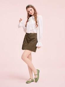 CUCCOO DOLLMOD Sepatu Flat Wanita Ujung Bulat Nyaman dengan Pita Merah Muda Modis dan Elegan, Sepatu Musim Semi, Liburan Musim Semi, Paskah, Hari Valentine - Kain kasa hijau - View 6