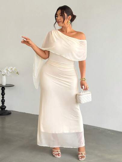 Firerie Vestido de manga larga elástico y transparente con pliegues y bajo irregular, elegante y casual, adecuado para primavera, verano, otoño, invierno, vacaciones, citas, fiestas, tardes de té, con estilo de moda Ins, talla grande para mujeres