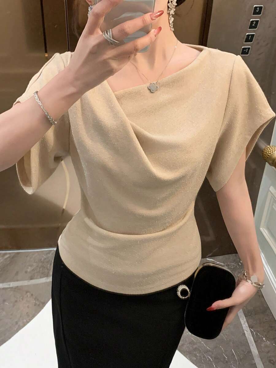 DAZY 女士优雅休闲通勤衬衫，适合春季、夏季、情人节、婚礼等场合 - 杏色 - 查看 1