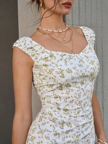 Cévolie 女士碎花中长连衣裙，休闲假日风 - 彩色 - 查看 3