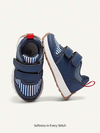 Cozy Pixies A Pair Of Spring And Summer Fashion Versatile Fun Cute Stripes Blue Seaside Pastoral Boys Soft Bottom Flat Bottom Baby Sneakers College Style Outdoor Play Travel
