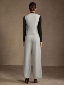 MOTF PREMIUM Conjunto de 2 piezas para mujer, elegante conjunto de traje gris claro, estilizador y alargador de moda - Gris Claro - Ver 2