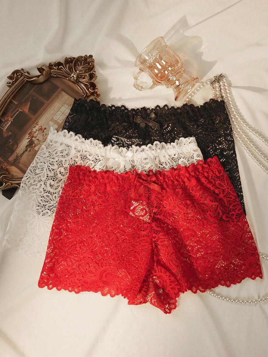 Snug Zone 3pcs/Set Standard Size Women's Fashion Lace Bow Decor Panties - Multicolor - View 1