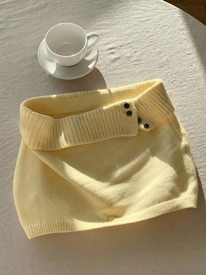 Comfortcana Women's Solid Color Knitted Ribbed Casual Versatile Sweater Skirt, Korean Style In Fall/Winter Yellow Skirt Butter Yellow Clothes Yellow Sweater