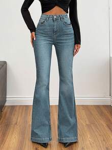 EURMUSE Slim Fit High Waist Flared Comfort Denim Jeans - Light Wash - View 3
