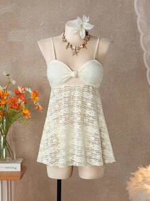 Bellisia Traje de baño de mujer con falda, de tela especial floral beige, para vacaciones y playa, primavera/verano 2022 - Beis - Ver 5