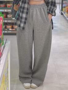 DAZY Women's Drawstring Straight Leg Sweatpants, Elastic Waist Loose Casual Pants - Grey - View 6