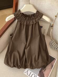 Resyla 女士荷叶边花卉吊带背心，夏季度假 - 棕色 - 查看 1