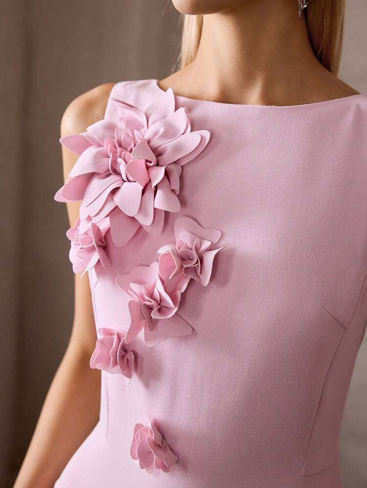 MOTF Soiréza WOMEN'S ROUND NECK SLEEVELESS 3D FLORAL LONG MERMAID DRESS, SPRING/SUMMER