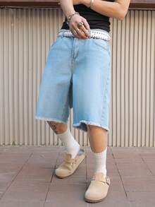 PAVTROS Men's Casual Washed Distressed Denim Shorts, Summer - Blue - View 4