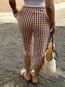 Pariaura 女士复古格子图案修身七分裤，春夏款 - 彩色 - 查看 2