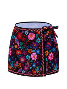 Swim Oasis Women's Summer Vacation Multicolor Floral Print Tied Crop Top, Bikini Shorts 3-Piece Swimwear Set, Beach Outfit - Multicolor - View 4
