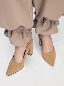 Mnmlis Tacones altos de punta elegantes para mujeres para ir al trabajo - Caqui - Ver 1