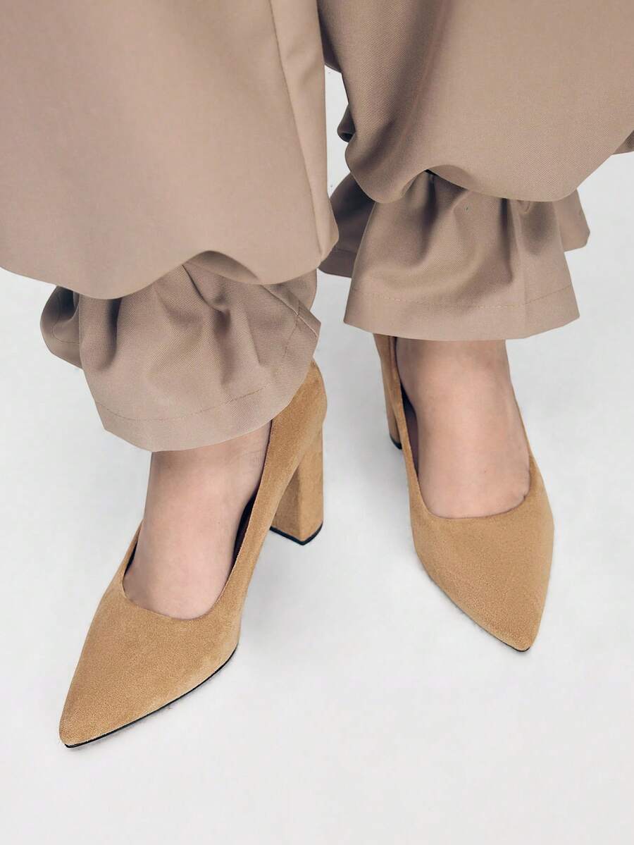 Mnmlis Tacones altos de punta elegantes para mujeres para ir al trabajo - Caqui - Ver 1