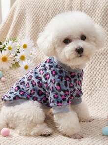 PETSIN 1件印花玫瑰红豹纹法兰绒卫衣，厚实保暖，适合宠物秋冬季穿着，灰色 - 灰色 - 查看 3