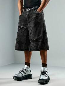 ROMWE MEN Street Life Quần short denim nam dáng rộng, có túi, ống rộng 5 inch. - màu đen - Xem 12