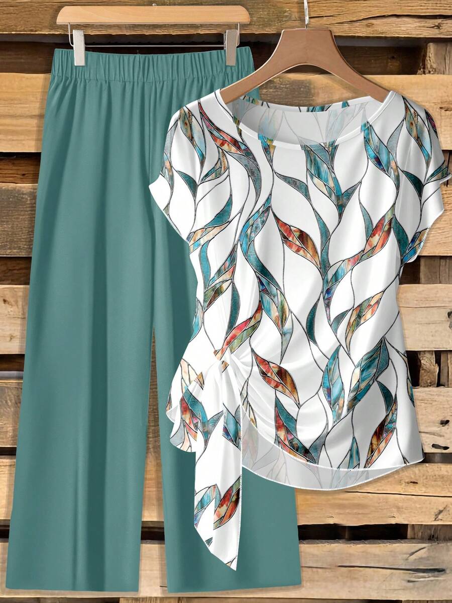 SHEIN Clasi 女士休闲度假两件套，度假装，适合夏季 - 彩色 - 查看 1