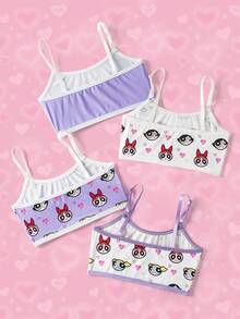 THE POWERPUFF GIRLS X SHEIN 4pcs Tween Girls' Comfortable Soft Skin-Friendly Camisole Bras - Purple - View 2