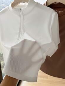 SHEIN EZwear 3 chiếc áo thun ngắn tay cổ đứng màu trơn, dáng suông, thời trang, đa năng dành cho nữ, thích hợp đi nghỉ mát. - Nhiều màu - Xem 7