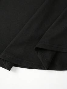 SHEIN PETITE Petite V-Neck Curved Hem Casual Versatile Slim Fit Dress - Black - View 4