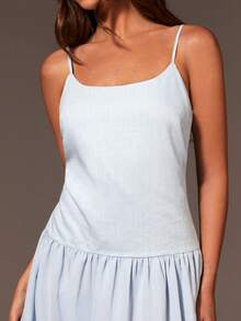 Athîral 女士纯色褶皱优雅连衣裙 - 藍色 - 查看 4