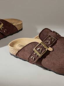 Solecia 柔软舒适的厚底套脚穆勒拖鞋，闭趾设计，女士，咖啡棕色 - 咖啡棕 - 查看 5