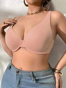 DesireSculpt Plus Size Minimalist Comfortable Wireless Bra - Pink - View 5