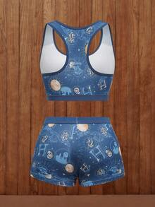 HARRY POTTER X SHEIN Plus Size Letter Graphic Scoop Neck Bra And Panty Lingerie Set Matching Set Two Piece Night Set Sports Bra Set Sports Bra Boxer Shorts - Navy Blue - View 2